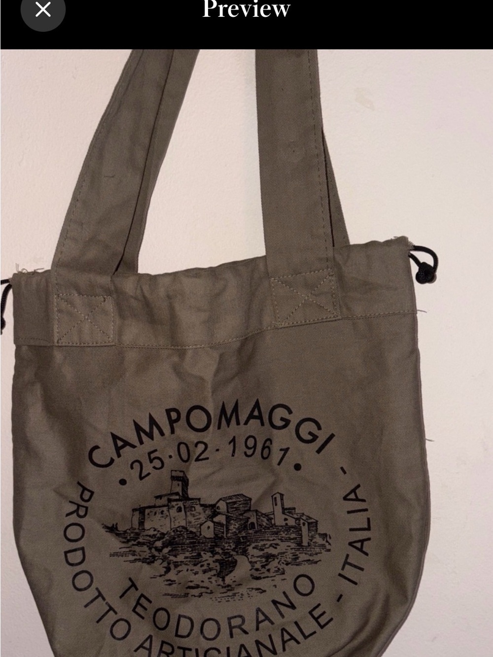 Campomaggi Olive Canvas Tote with Dark Logo Print